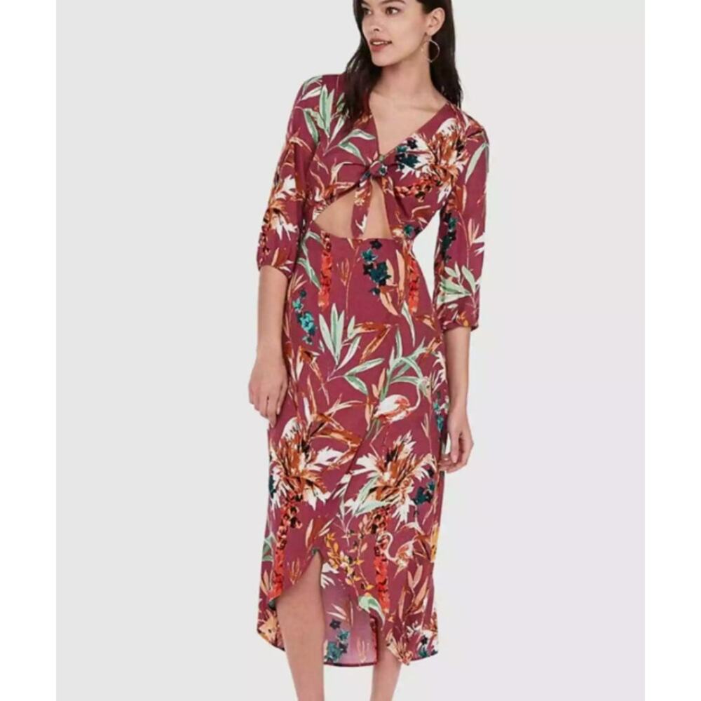 EXPRESS Floral Front Tie Cut-Out Wrap Maxi Dress Sz M